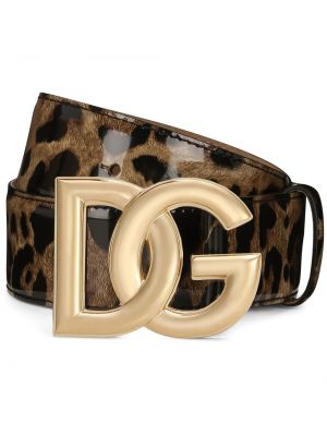 Opasok s potlačou s leopardím vzorom s prackou Dolce & Gabbana hnedá