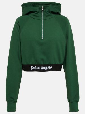 Hoodie di cotone in jersey Palm Angels verde