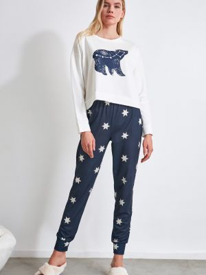 Pijamale tricotate cu stele Trendyol gri