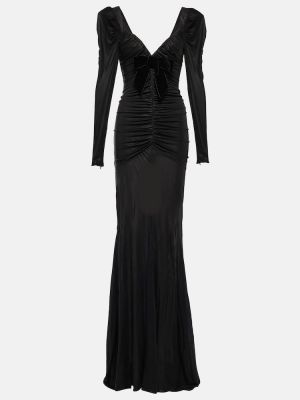 Drapované saténové dlouhé šaty Alessandra Rich černé
