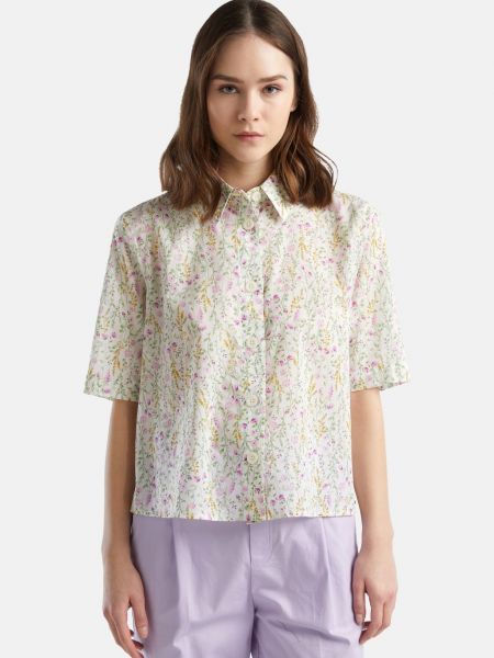 Блузка-рубашка SHORT SLEEVE PATTERNED United Colors of Benetton, white