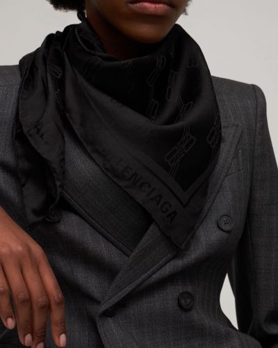 Sciarpa di seta di cotone in tessuto jacquard Balenciaga nero