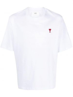 Памучна тениска бродирана Ami Paris бяло