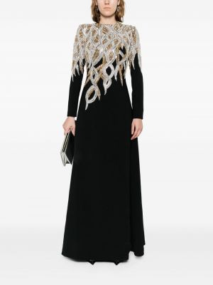 Krepové večerní šaty s korálky Dina Melwani černé