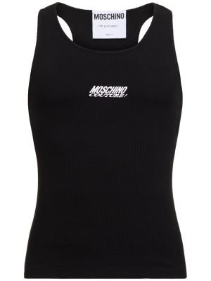 Памучна риза бродирана Moschino черно