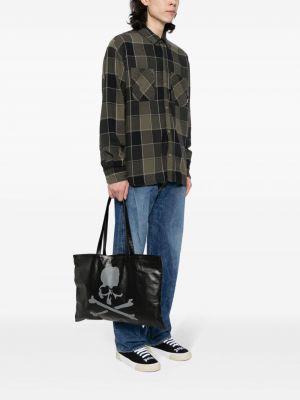 Leder shopper handtasche mit print Mastermind World schwarz