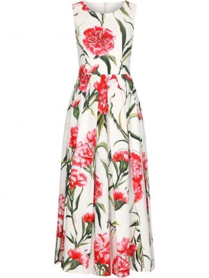 Robe mi-longue à fleurs Dolce & Gabbana blanc