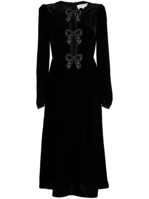 Žametna koktejl obleka z lokom iz rebrastega žameta Saloni črna
