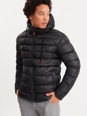 Zimní kabát s kapucí River Club černý