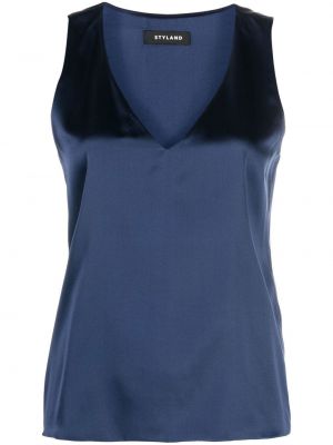 Αμάνικη μπλούζα με λαιμόκοψη v Styland μπλε