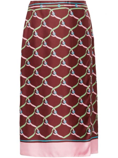 Fustă de mătase cu imagine cu imprimeu geometric Gucci maro