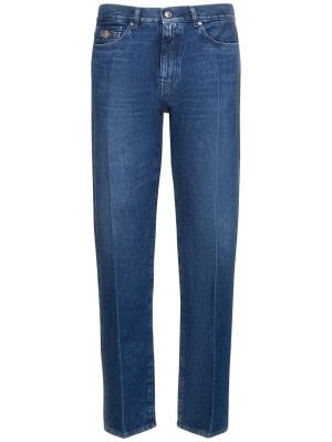 Памучни прав панталон Versace синьо