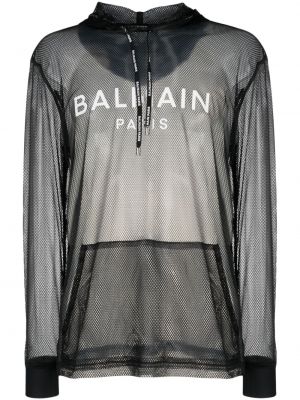 Bluza z kapturem z nadrukiem z siateczką Balmain czarna