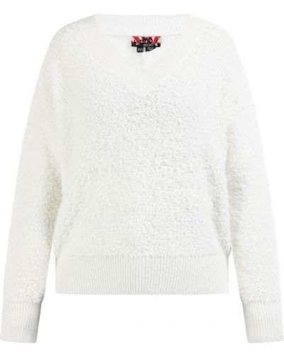 Jednofarebný priliehavý sveter s výstrihom do v Mymo Rocks - biela
