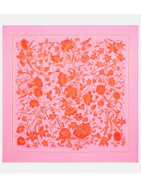 Kokvilnas zīda šalle ar ziediem Gucci rozā