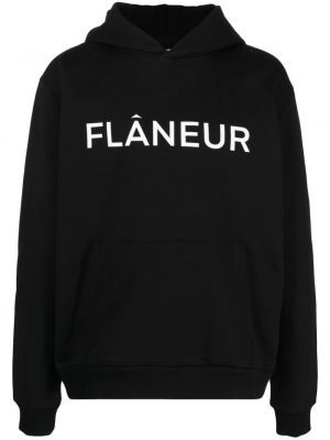 Raštuotas medvilninis džemperis su gobtuvu Flaneur Homme juoda