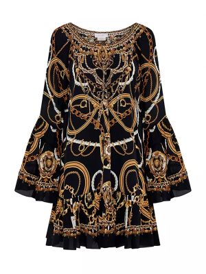 Шелковое платье-трапеция с принтом с абстрактным узором Camilla