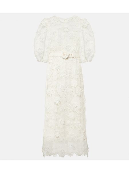 Midi obleka s cvetličnim vzorcem s čipko Zimmermann bela