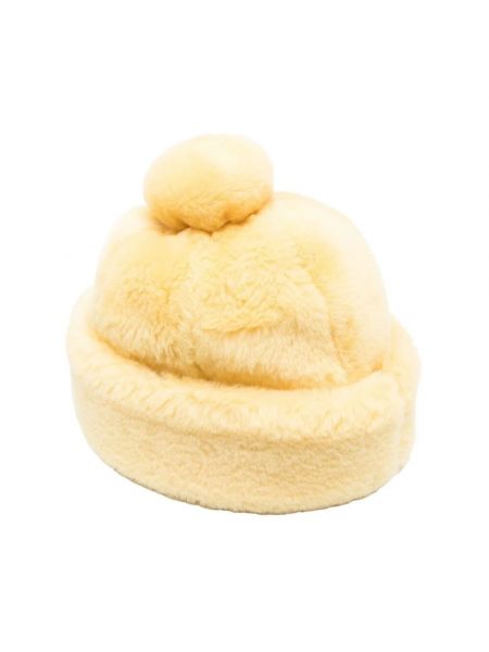 Żółta czapka z futerkiem Lanvin