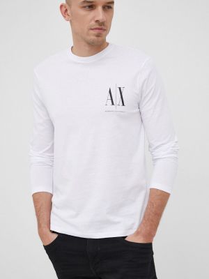 Памучна тениска с дълъг ръкав с принт с дълъг ръкав Armani Exchange бяло