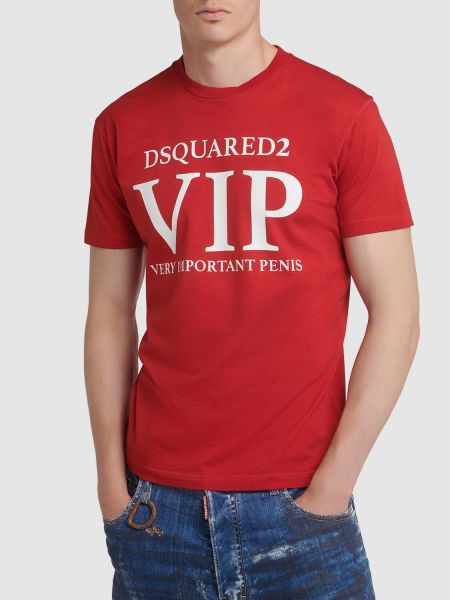Tricou din bumbac cu imagine din jerseu Dsquared2 roșu