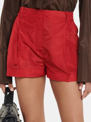 Shorts taille haute en soie Valentino rouge