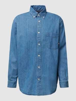 Niebieska koszula jeansowa na guziki puchowa Tommy Hilfiger