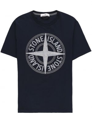 Bavlněné tričko s potiskem s krátkými rukávy Stone Island - modrá