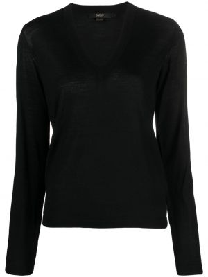 Volneni pulover z v-izrezom Seventy črna