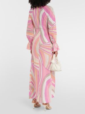 Sukienka długa bawełniana z nadrukiem Pucci różowa