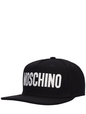 Памучна шапка с козирки бродирана Moschino черно