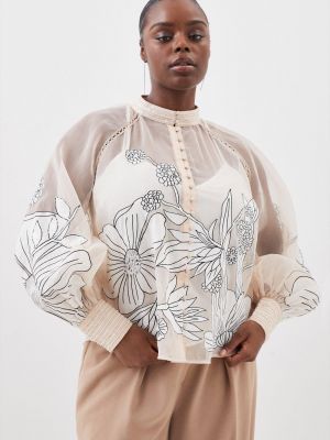Атласная блузка на пуговицах с аппликацией Karen Millen розовая