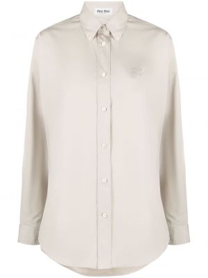 Bavlnená košeľa s výšivkou Miu Miu sivá