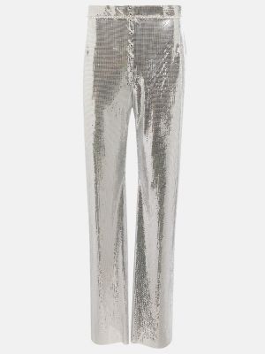 Rovné kalhoty s vysokým pasem Paco Rabanne stříbrné