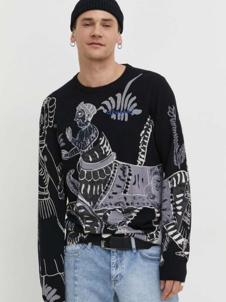 Pamučni pulover Desigual crna