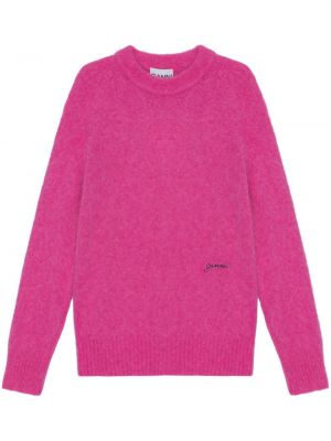 Vlněný svetr s výšivkou Ganni růžový