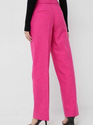 Jednobarevné kalhoty s vysokým pasem Selected Femme růžové