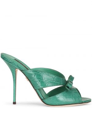 Papuci tip mules cu funde Dolce & Gabbana verde