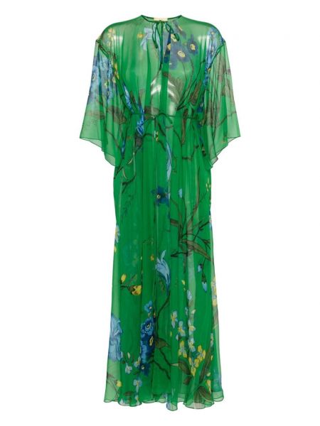 Caurspīdīgs kleita ar ziediem ar apdruku Erdem zaļš