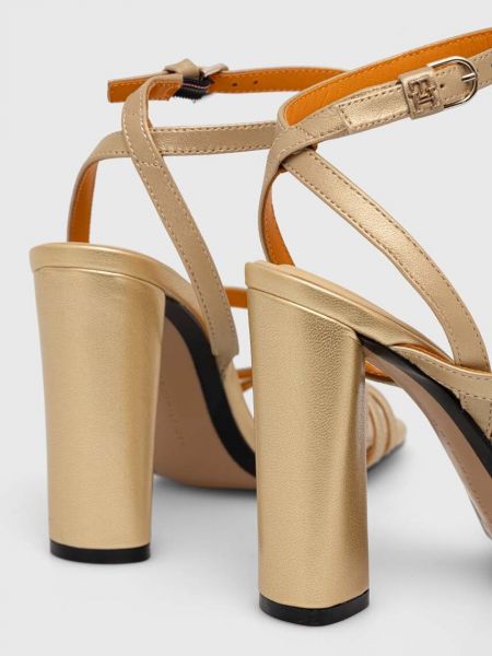 Kožené sandály na podpatku na vysokém podpatku Tommy Hilfiger zlaté