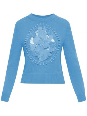 Пуловер бродиран Oscar De La Renta синьо