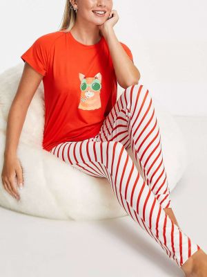 Уютная рождественская пижама-кошка в красно-белую полоску Loungeable