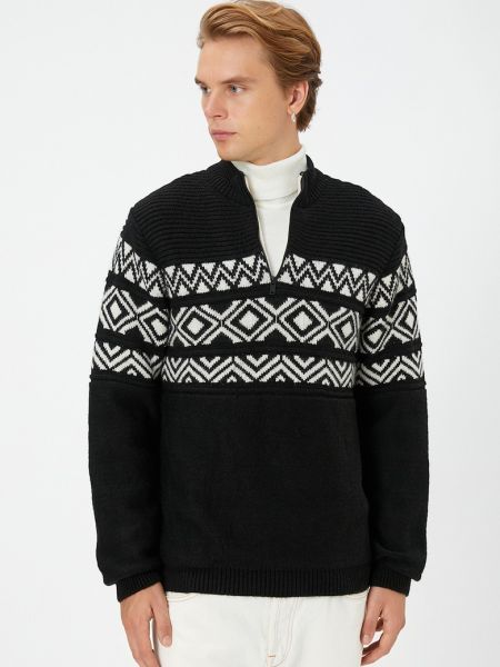 Короткий свитер на молнии с принтом Koton черный