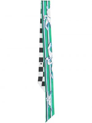 Hedvábný šál s potiskem Longchamp zelený