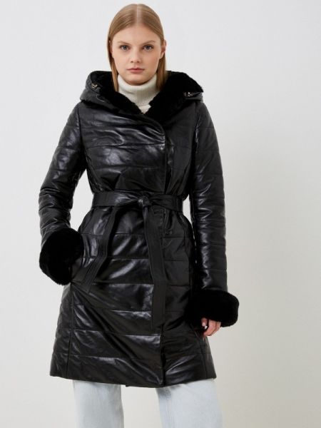 Утепленная кожаная куртка снежная королева черная