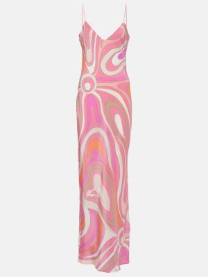 Rochie lunga de mătase cu imagine Pucci roz
