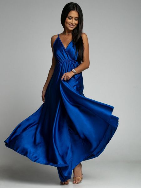 Saténové dlouhé šaty Fasardi modrá