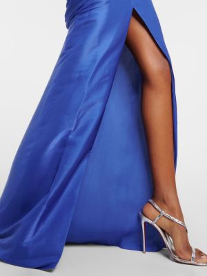 Sukienka długa z falbankami Costarellos niebieska