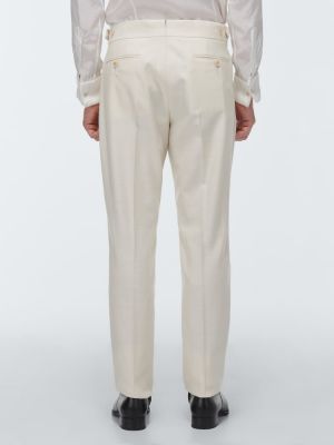 Slim fit hedvábné vlněné klasické kalhoty Tom Ford béžové