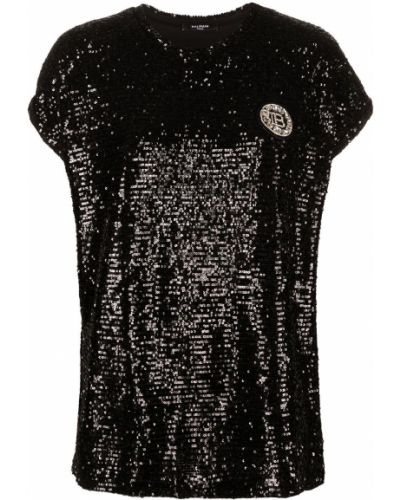 Camiseta con lentejuelas Balmain negro